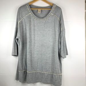 Terra & Sky women’s Gray cottagecore pullover blouse Lace insert detailing
